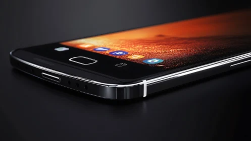 Premium smartphone with curved metallic frame displays vibrant homescreen interface composition