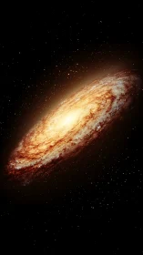 Golden spiral galaxy glows warmly against the quiet night sky