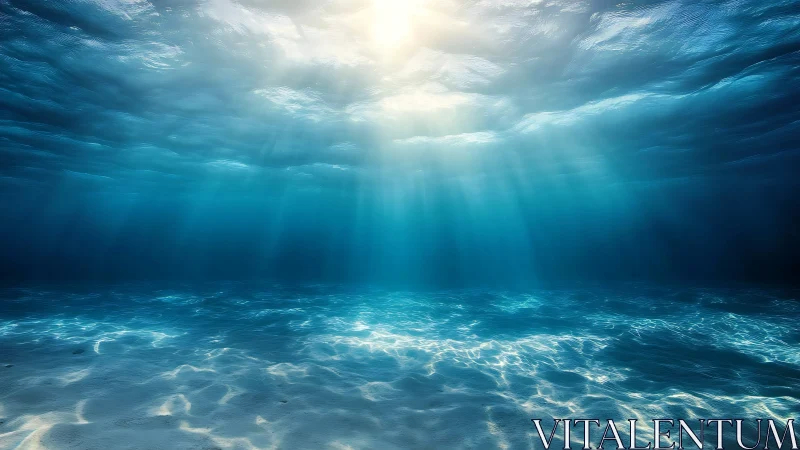 Sunlit ocean floor glows under cascading blue light
