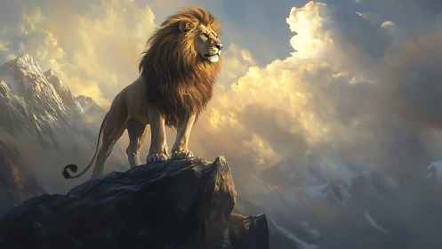 Majestic mountain lion against luminous storm clouds.