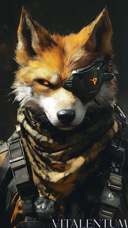 Battleworn fox operative in cyber eyegear and tactical armor.