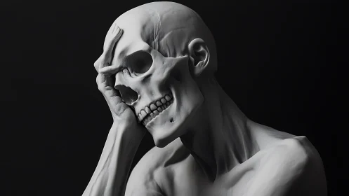 Monochrome skeletal bust rendered with high-detail subsurface shading