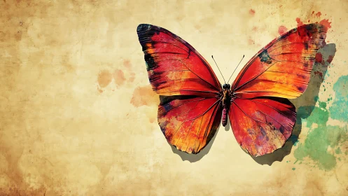 Chromatic lepidoptera study on distressed pigment field.