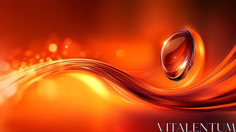 Glossy Red Orb with Dynamic Light Trails in Abstract Style.