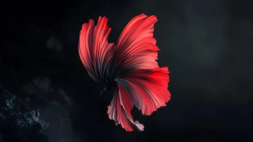 Elegant red betta fish in dark minimalist digital art style.