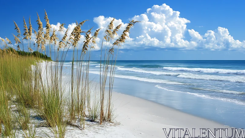 Soft waves and tall dune grass welcome quiet seaside wanderers