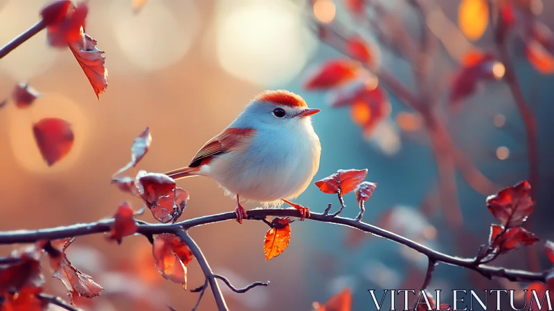 Delicate Songbird on Autumn Branch in Soft, Dreamy Light.