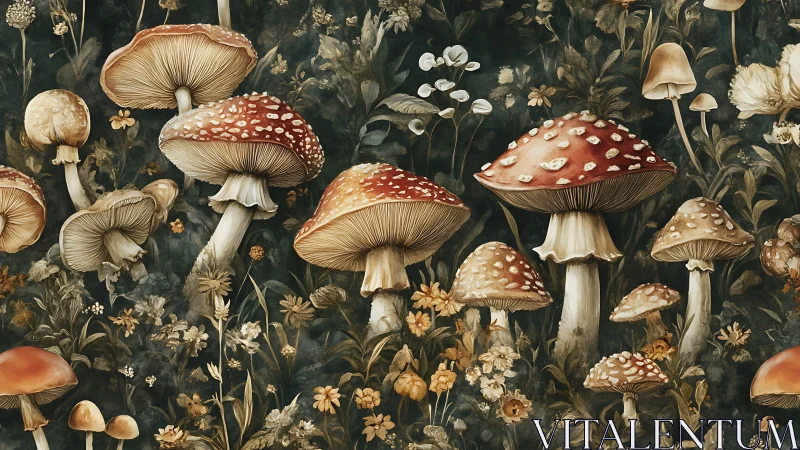 Forest toadstools quietly rehearse a midnight lantern parade