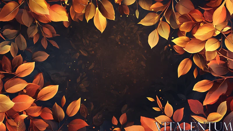 Autumn leaves border on dark background with empty center.