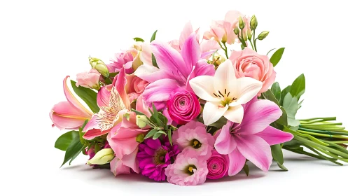 Vibrant Pink Floral Bouquet Against White Background.