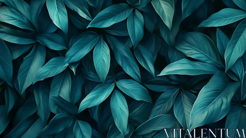 Lush teal foliage spreads in a calm, immersive botanical pattern