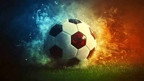 Thermal-contrast soccer ball with bifurcated fire and ice field.