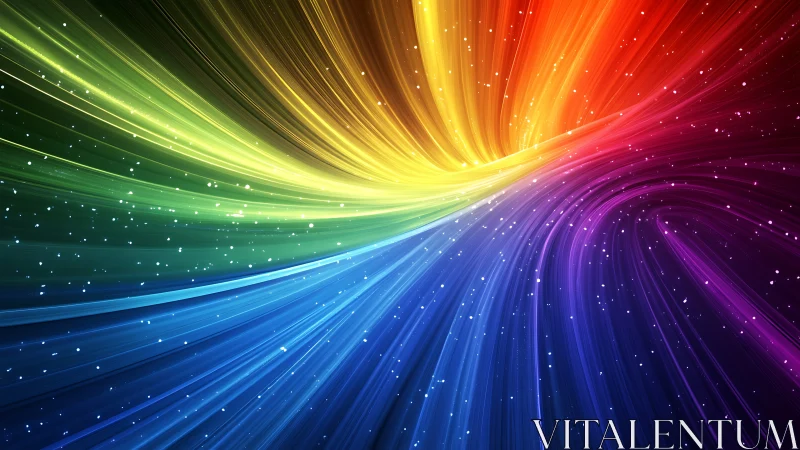 Rivers of rainbow light swirling through a starry night sky.