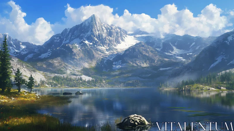 Mountain mirrors daydream in a glass-smooth alpine lake