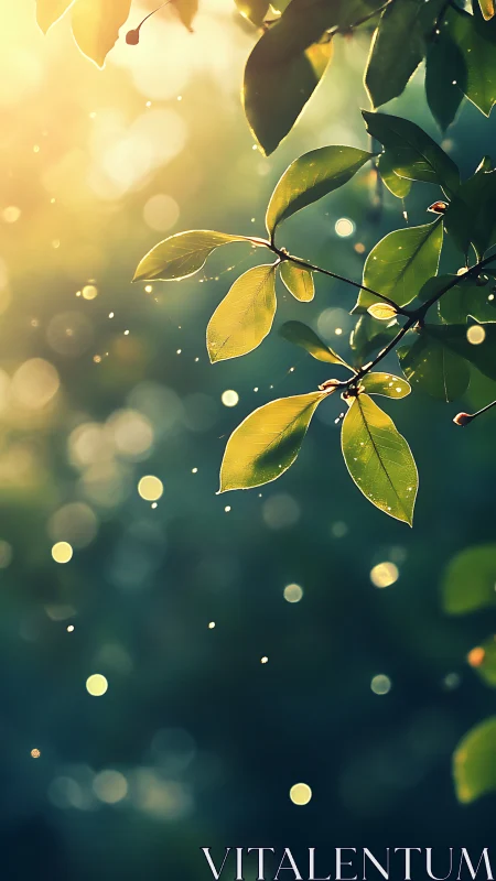 Sunlit green leaves dancing gently in soft golden light.