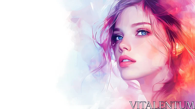 Soft neon portrait in swirling pink and blue light.