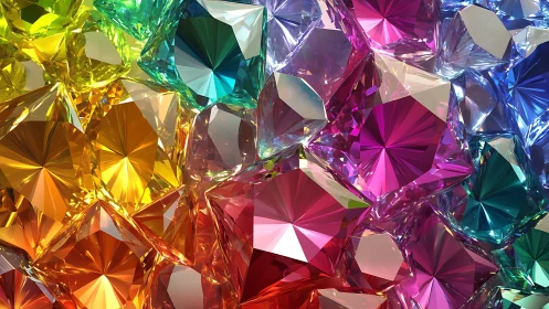 High-clarity multicolor faceted crystals with complex caustic lighting