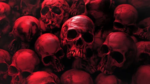 Clustered crimson skulls under dramatic shadowed lighting.