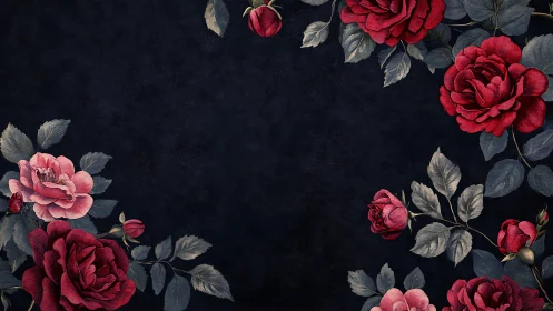 Elegant Red and Pink Roses Dance Against Deep, Dark Nights