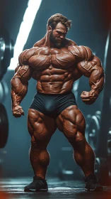 Steel-sinewed titan flexes under neon gym thunderlight.