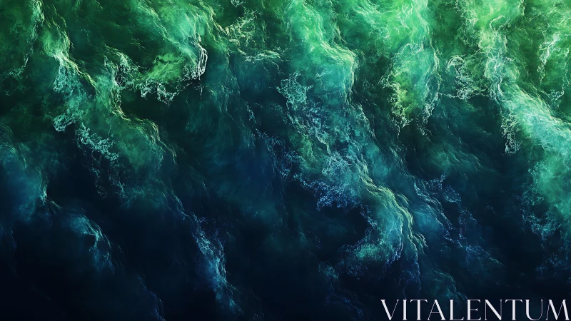 Turbulent emerald ocean surface rendered with abstract depth