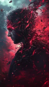 Volatile red energy fracture consuming human silhouette profile.