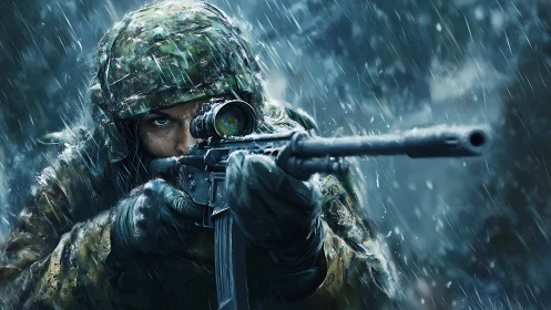 Precision in the Storm: Elite Tactical Sniper in Action