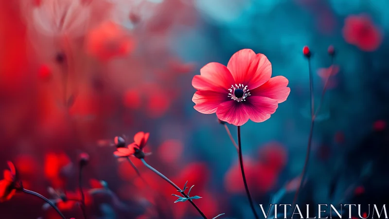 Crimson Bloom Emerges: Pink Cosmos Petals Dance Against Indigo Shadows.