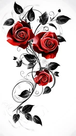 Velvety red roses twining through bold inky black leaves.