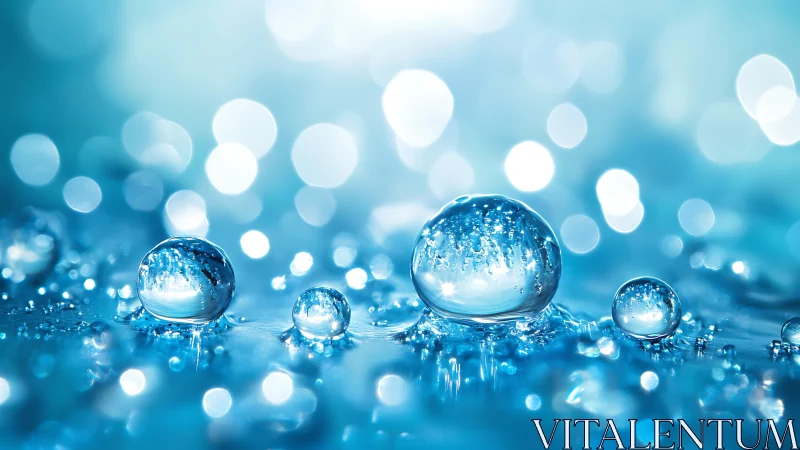 Glistening water droplets sparkle gently in soothing blue light