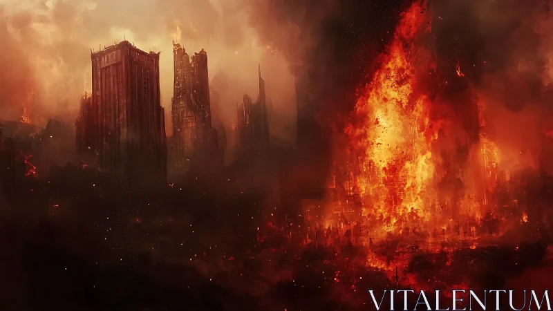 Apocalyptic Cityscape Engulfed in Massive Firestorm