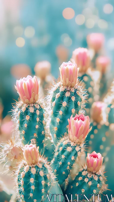 Pink Flowering Cacti in Soft Focus Botanical Study.