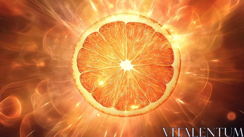 Citrus starburst glowing like a tiny sun in swirling light.