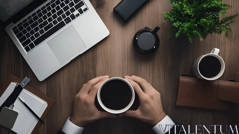 Professional Desktop Workspace with Coffee and Technology Equipment