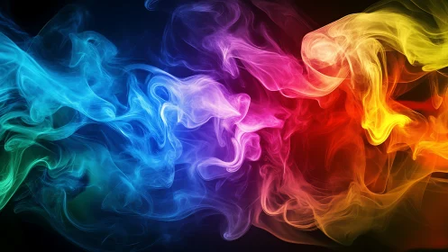 Vibrant swirling color smoke drifts across a dark cosmic void