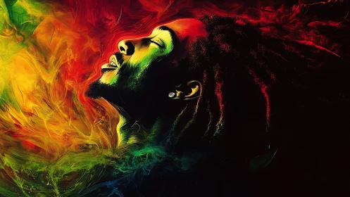 Vibrant digital portrait of man with dreadlocks in color.