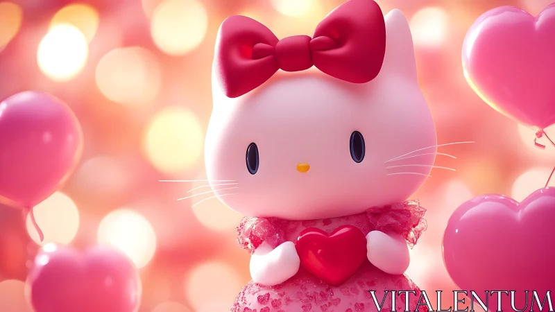 Candy-pink kitty idol cradling a tiny valentine heart.