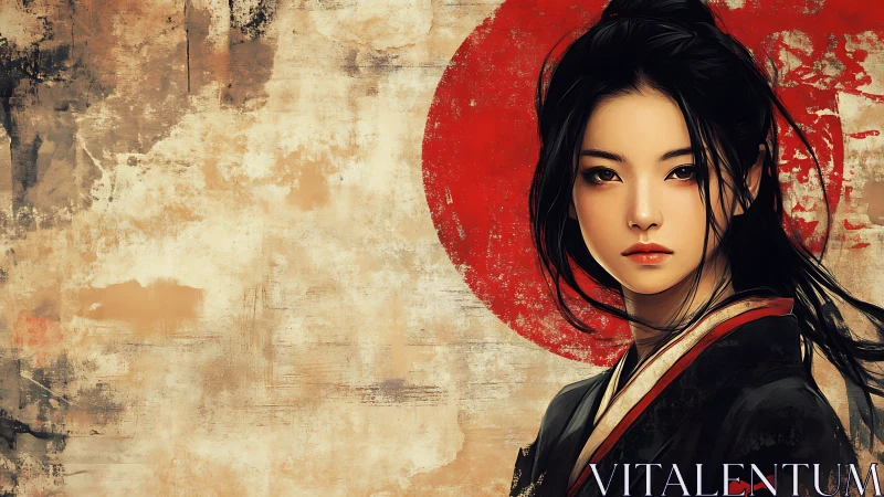 Digital portrait depicts woman before red circular backdrop