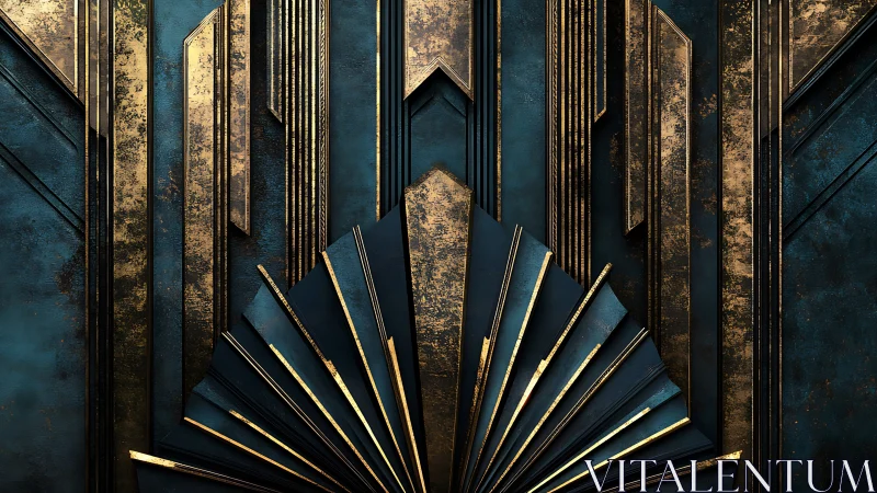 Radiant art deco fan pattern glows with teal and gold charm