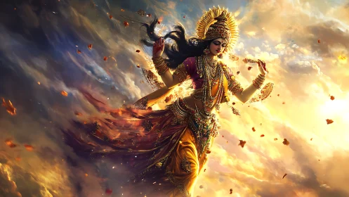 Digital rendering depicts ornamented female figure in clouds