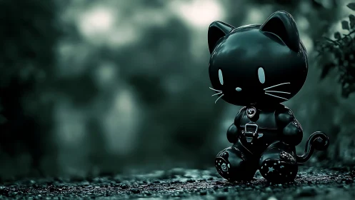 Obsidian Feline Sentinel: Lucky Cat in Moody Reverie.