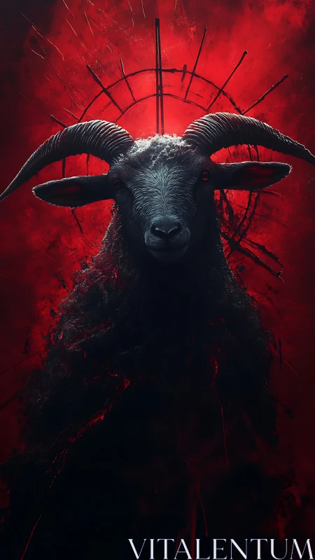 Midnight horned guardian framed in crimson stormlight.