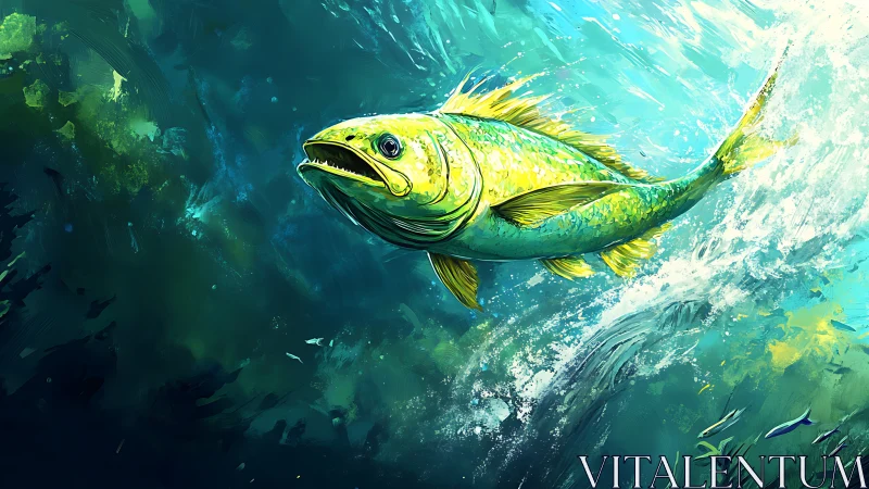 Emerald Marlin Rocketing Through Sunlit Ocean Spray.