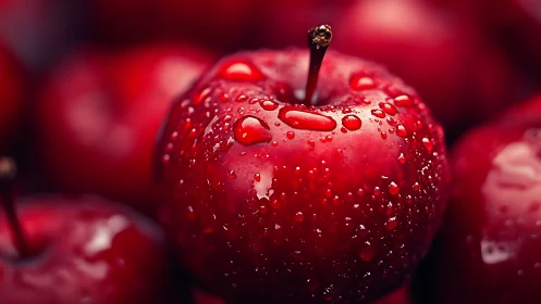 Glistening red apples inviting a crisp, juicy first bite.