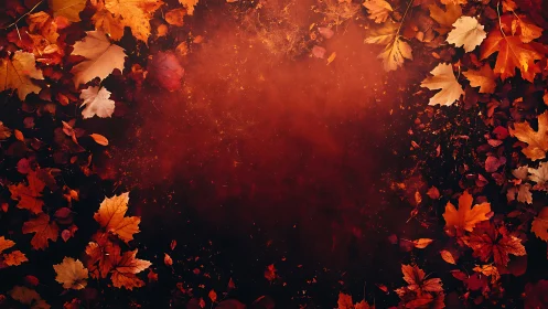 Crimson leaf ring framing a quiet pocket of autumn calm.