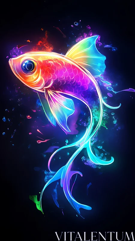 Neon koi rendered with high-saturation gradients and fluid light trails