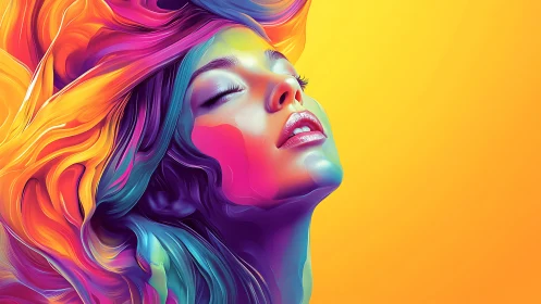 Chromatic portrait isolates flowing spectral hair against warm field