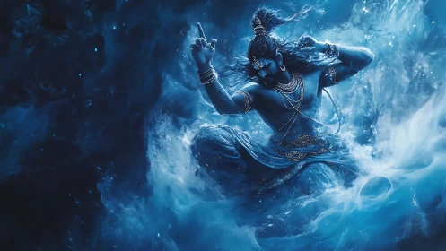 Celestial dancer ripples stormy blue skies into sacred rhythm