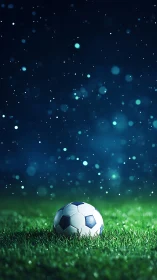 Quiet soccer night under soft lights and drifting sparkles.