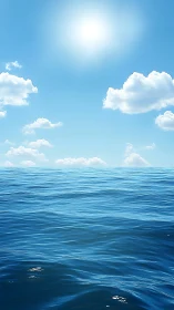 Digital image shows calm ocean surface under midday sun